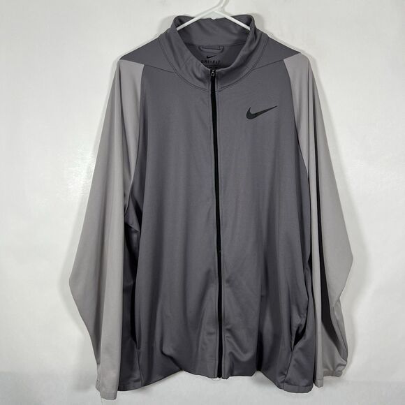 Nike Full Zip Track Jacket Mens Size XXL 2XL Gray Colorblock Swoosh Pockets - Picture 1 of 13